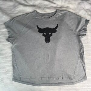 Under Armour Project Rock Bull Logo T Shirt Women's Size‎ Small Grey Loose Fit